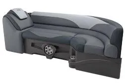 Slide: The Image of 2026 Tahoe Pontoon LTZ Quad Lounger Shift seat in gray. - 3