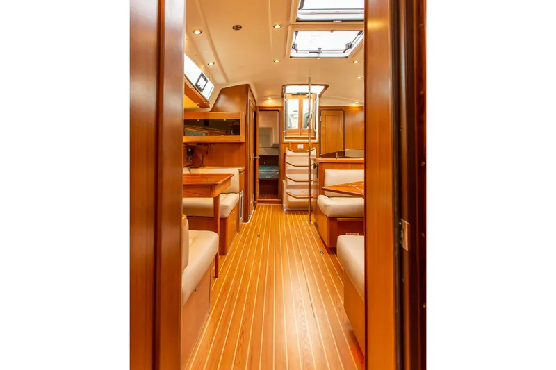 Slide: The Image of Interior of 2019 Catalina 425 yacht with elegant wood finish and modern design. - 46