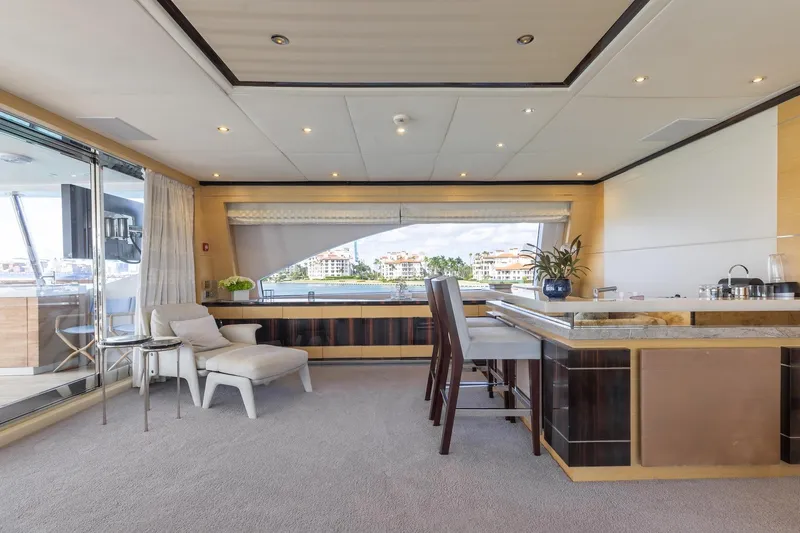 Slide: The Image of Luxurious interior of 2018 Benetti Fast 125 yacht with elegant seating and panoramic window view. - 33