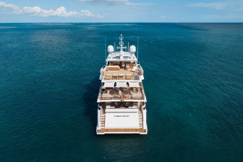 Slide: The Image of Luxury Benetti Fast 125 yacht on open sea, 2018 model, aerial view. - 5