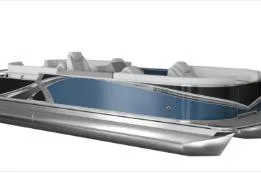 Slide: The Image of 2026 Tahoe Pontoon LTZ Versatile, blue design, luxurious features. - 3