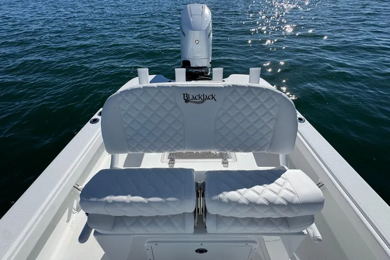 Slide: The Image of 2026 BlackJack 256 Coastal boat with white quilted seating on open water. - 21
