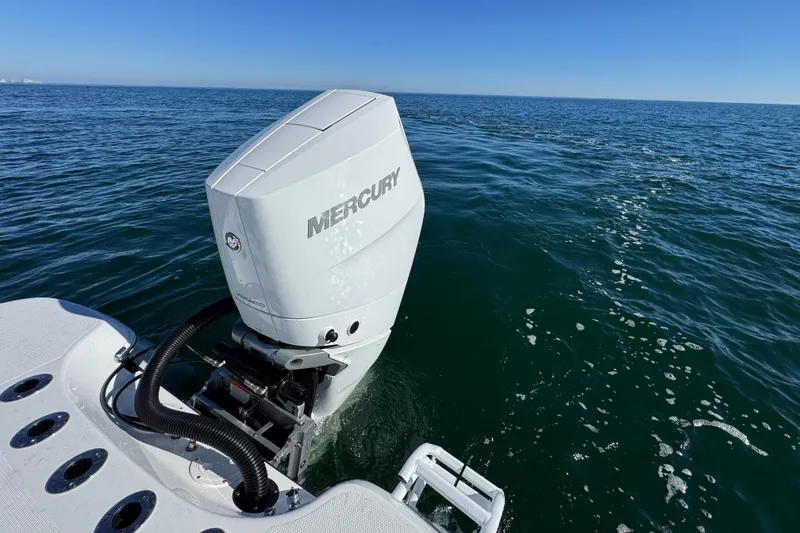 Slide: The Image of 2026 BlackJack 256 Coastal boat with Mercury outboard engine on open water. - 35