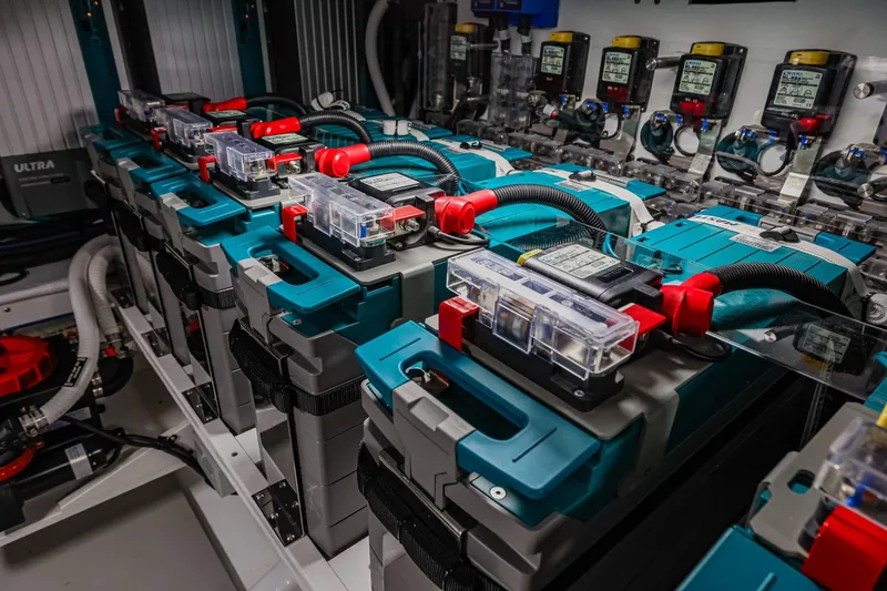 Slide: The Image of Battery system in 2027 Fleming 85 Pilothouse yacht, showcasing advanced marine technology. - 79