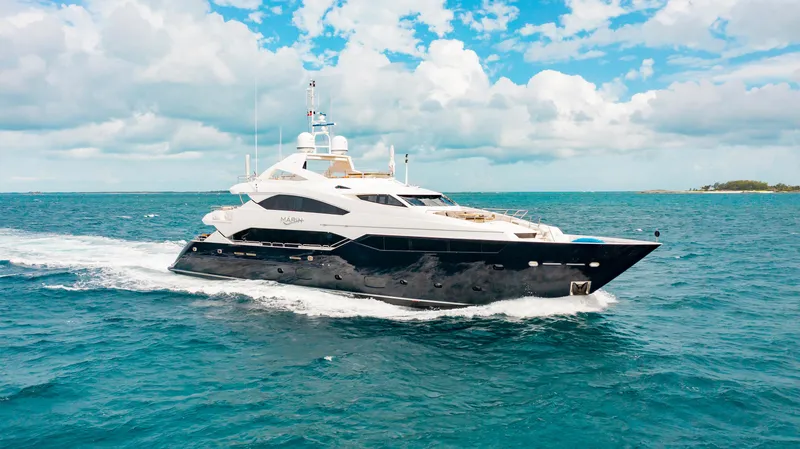 Slide: The Image of Luxury Sunseeker 131 yacht from 2014 on open sea. - 0