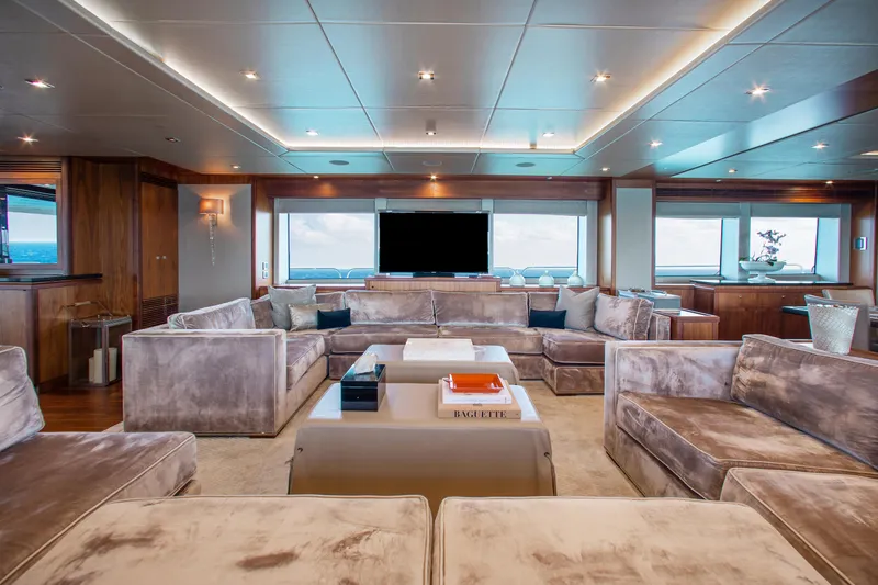 Slide: The Image of Luxurious interior of 2014 Sunseeker 131 yacht with plush seating and modern decor. - 11