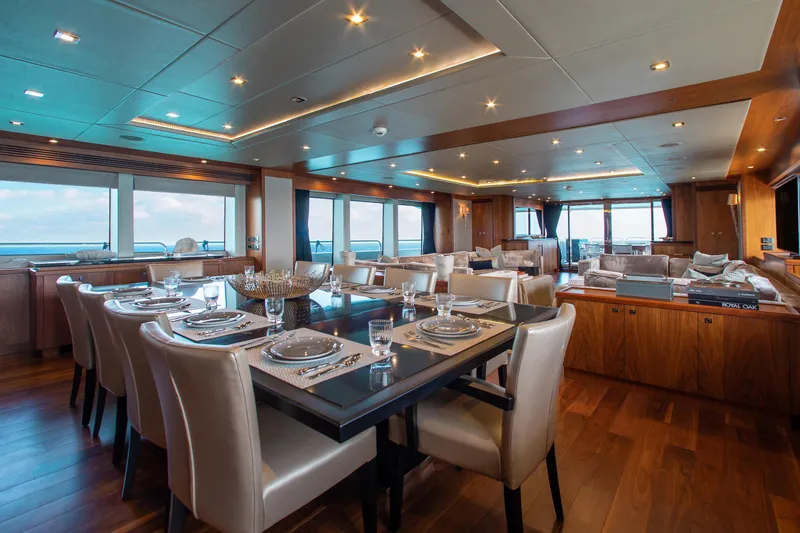 Slide: The Image of Luxurious interior of 2014 Sunseeker 131 yacht with plush seating and modern decor. - 12