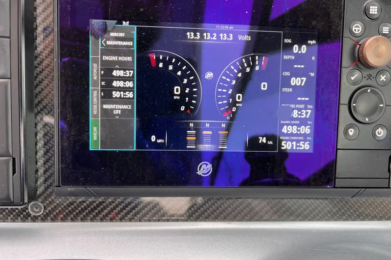 Slide: The Image of Dashboard of a 2018 Formula 350 FX Crossover Bowrider showing engine hours and gauges. - 13