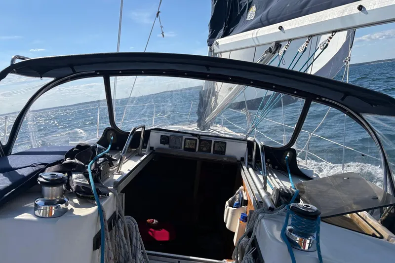 Slide: The Image of Sailing on a 1991 Hunter Legend 37.5 yacht, view from the cockpit. - 5
