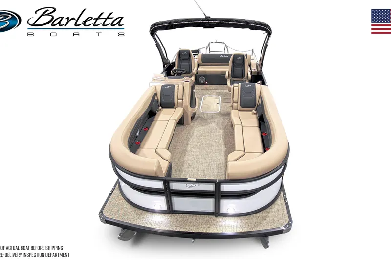 Slide: The Image of 2025 Barletta Cabrio 24UC pontoon boat with spacious seating and elegant design. - 5