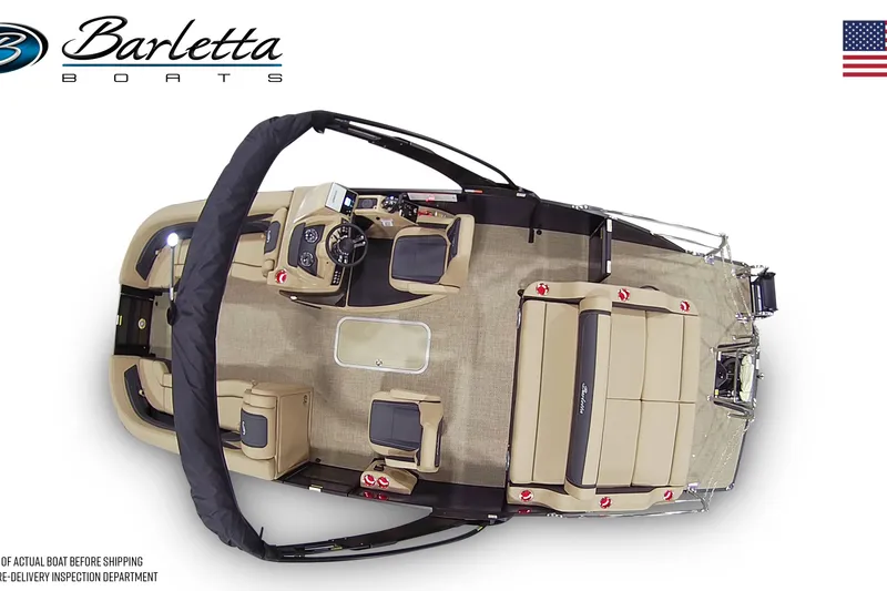 Slide: The Image of Top view of 2025 Barletta Cabrio 24UC pontoon boat with seating and helm. - 6