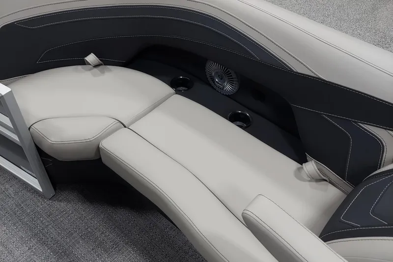Slide: The Image of Luxurious seating in 2026 Barletta Cabrio 22UC pontoon boat, featuring sleek design and cup holders. - 10