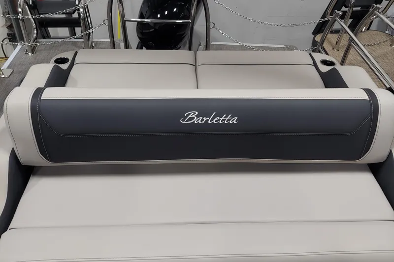 Slide: The Image of 2026 Barletta Cabrio 22UC boat seating with elegant design and branding. - 9