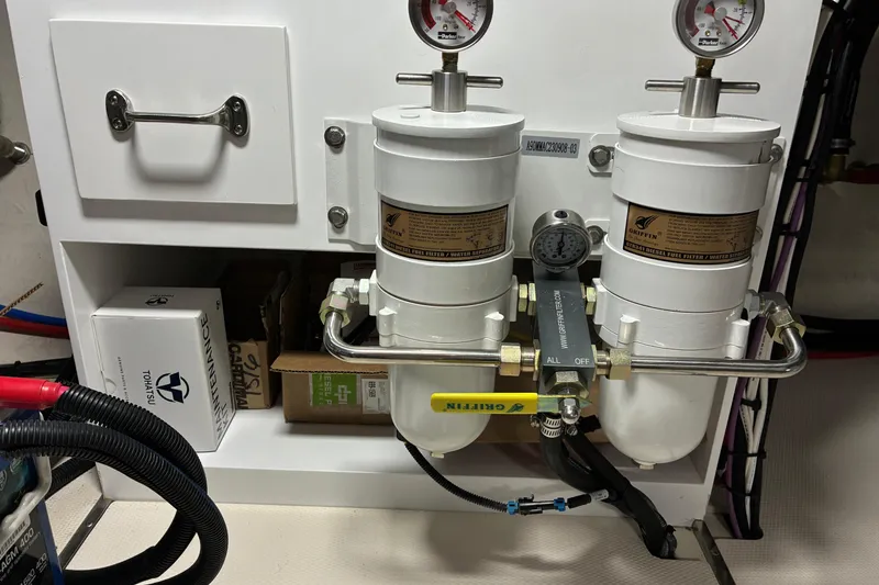 Slide: The Image of 2024 Helmsman Trawlers 43E PILOTHOUSE with dual fuel filters and gauges. - 38