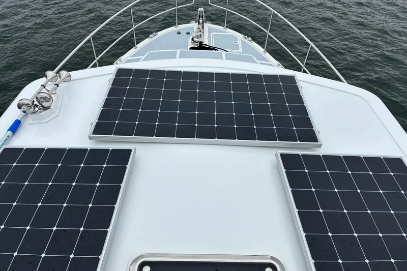Slide: The Image of 2024 Helmsman Trawlers 43E PILOTHOUSE solar panels mounted on pilothouse roof. - 60