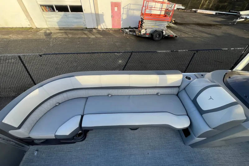 Slide: The Image of 2025 Tahoe Pontoon Cascade Cruise Funship with spacious seating and modern design. - 6