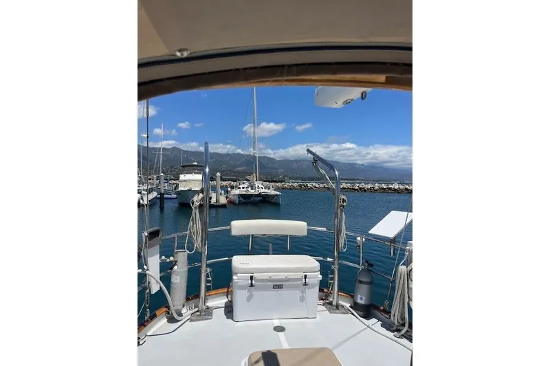 Slide: The Image of Close-up of a 1986 Liberty 49 boat component with a star emblem. - 9