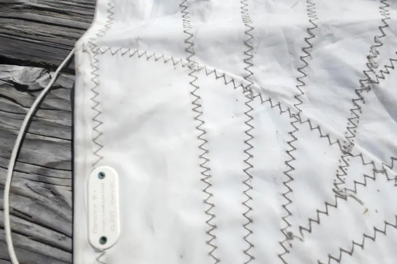 Slide: The Image of Close-up of a Flying Tiger FT-10M sail with zigzag stitching, 2007 model. - 53