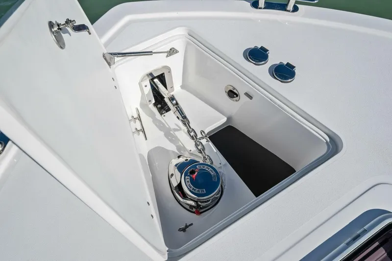 Slide: The Image of Anchor compartment of 2026 MJM 47R boat with chain and winch system. - 36
