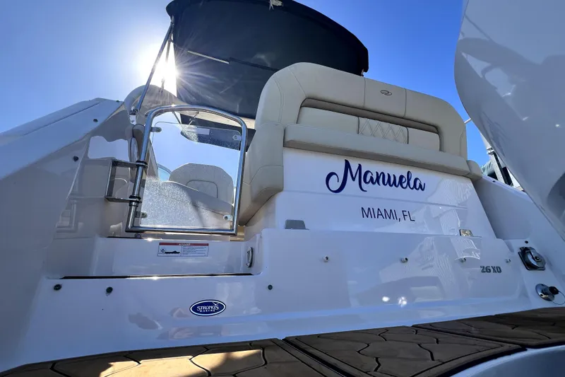 Slide: The Image of 2021 Regal 26 XO boat with "Manuela" name, docked in Miami, FL. - 20