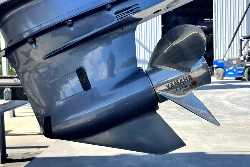 Slide: The Image of Close-up of Yamaha Saltwater Series propeller on 2021 Regal 26 XO boat. - 7