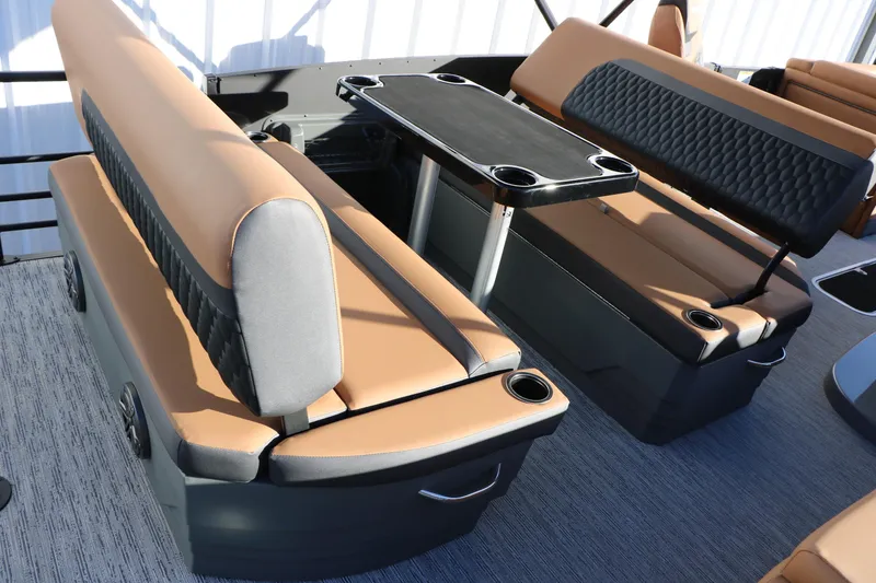 Slide: The Image of Luxurious seating area on 2026 Sylvan L3 LZ DH Platinum Edition Tri-Toon boat. - 28