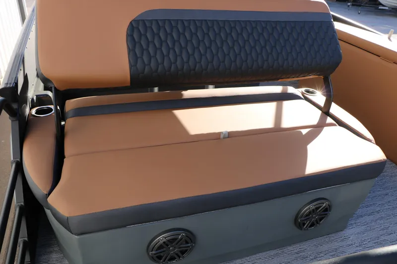 Slide: The Image of 2026 Sylvan L3 LZ DH Platinum Edition Tri-Toon boat seat with cup holders and speakers. - 29