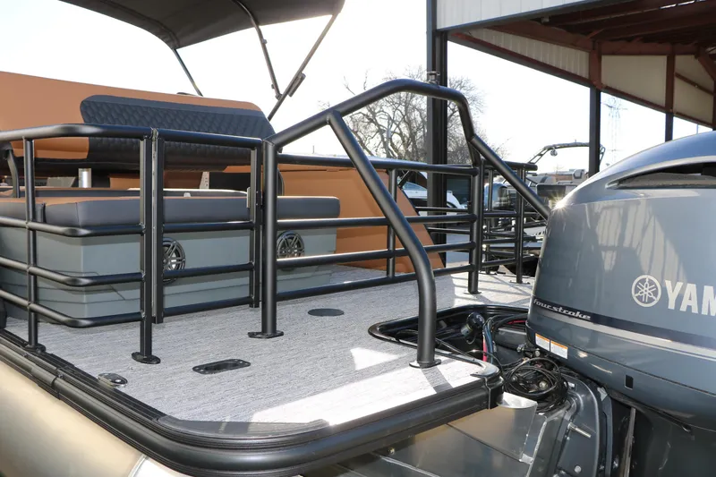 Slide: The Image of 2026 Sylvan L3 LZ DH Platinum Edition Tri-Toon with Yamaha engine, rear deck view. - 7