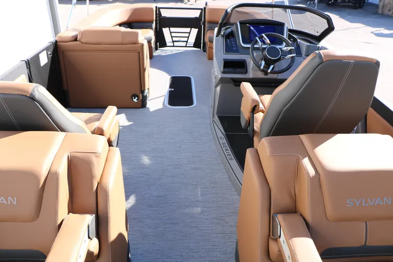 Slide: The Image of Luxurious interior of 2026 Sylvan G5 LZ DH Platinum Edition Tri-Toon boat. - 30