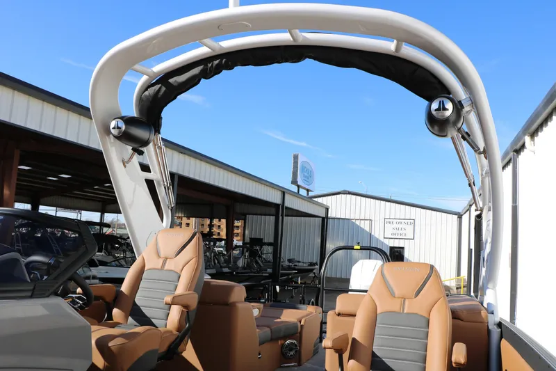 Slide: The Image of 2026 Sylvan G5 LZ DH Platinum Edition Tri-Toon boat interior with luxury seating. - 36