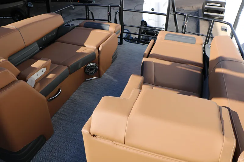 Slide: The Image of Luxurious seating on 2026 Sylvan G5 LZ DH Platinum Edition Tri-Toon boat. - 38