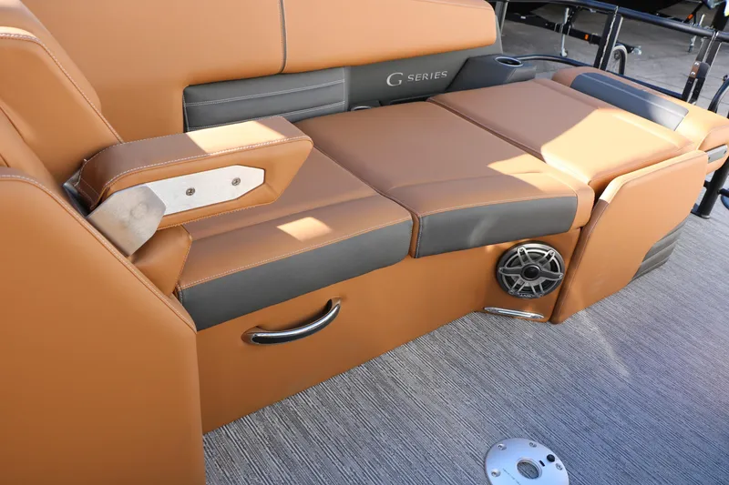 Slide: The Image of Luxurious seating on 2026 Sylvan G5 LZ DH Platinum Edition Tri-Toon boat. - 39