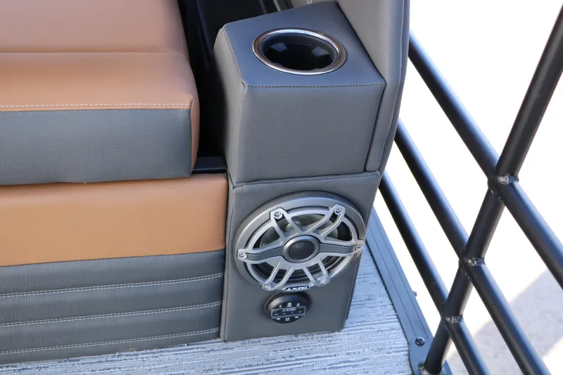 Slide: The Image of 2026 Sylvan G5 LZ DH Platinum Edition Tri-Toon interior with speaker and cup holder. - 46