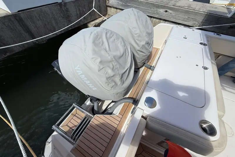 Slide: The Image of 2008 Grady-White Marlin 300 boat with Yamaha engine covers at dock. - 5