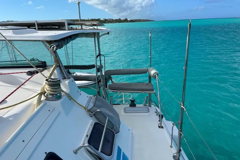 Slide: The Image of Sailing on turquoise waters aboard a 2004 Island Spirit 400 catamaran. - 37