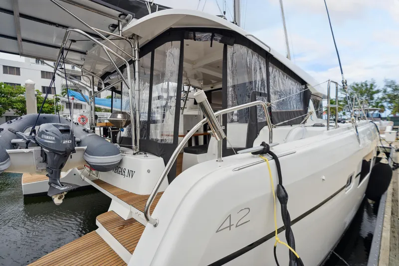 Slide: The Image of Close-up of Lagoon 42 yacht, model year 2019. - 14