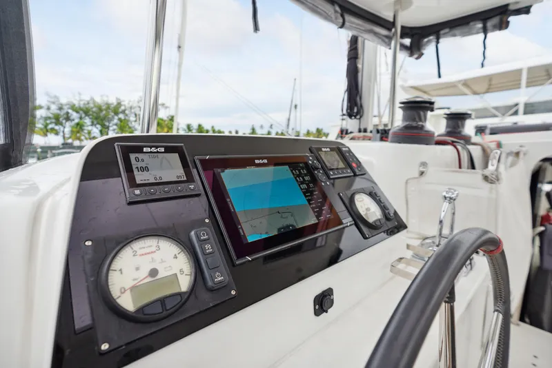 Slide: The Image of Lagoon 42 sailboat 2019, harbor view with rigging and winches. - 31