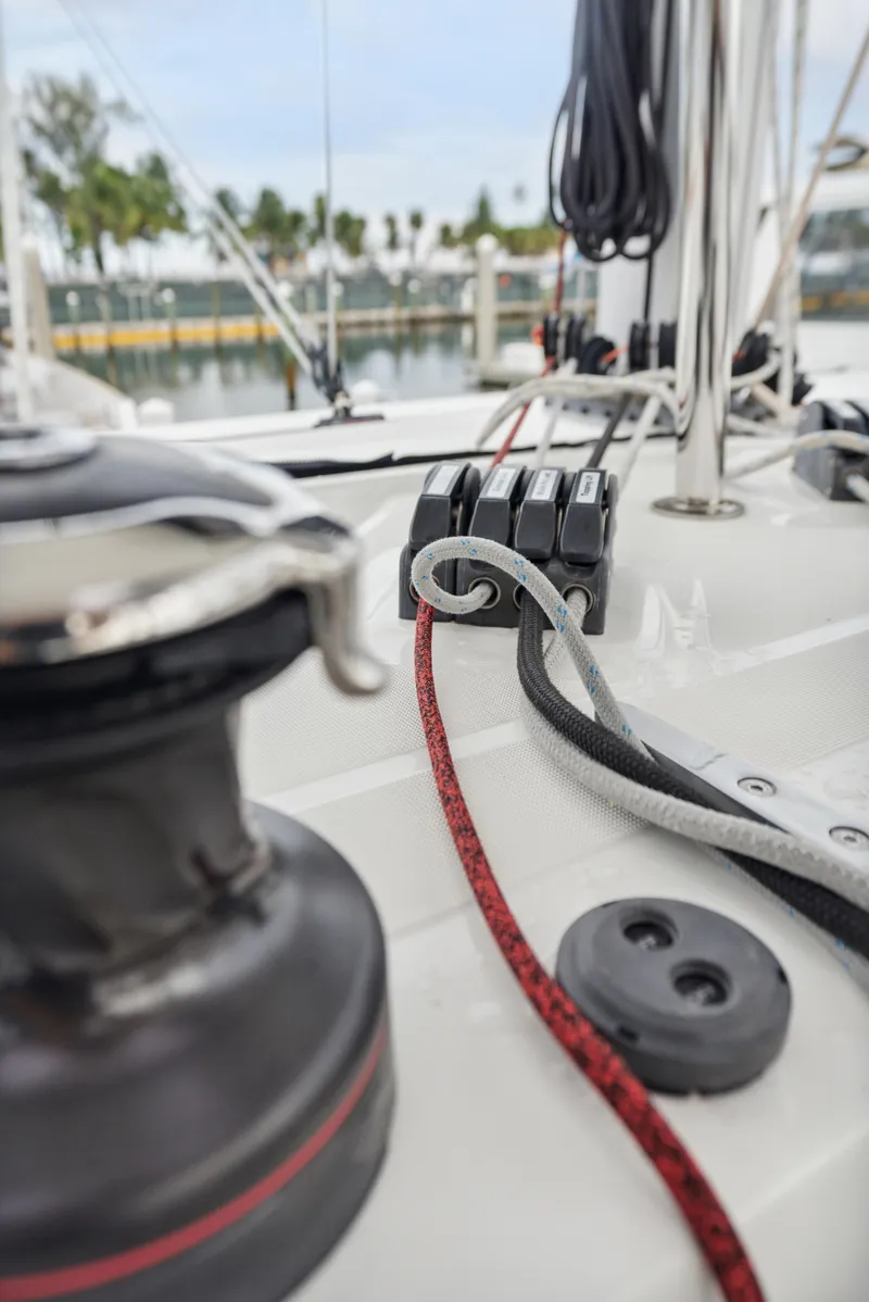 Slide: The Image of Close-up of rigging on a 2019 Lagoon 42 yacht. - 32