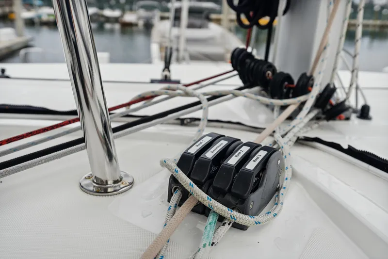 Slide: The Image of Interior view of 2019 Lagoon 42 yacht at the marina. - 34