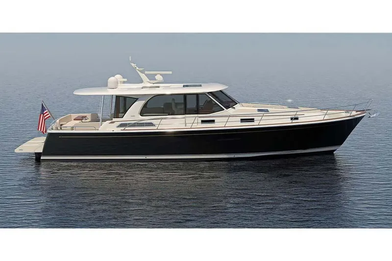 Slide: The Image of Manufacturer Provided Image: 2026 Sabre 51 Salon Express yacht on calm water, side view. - 7