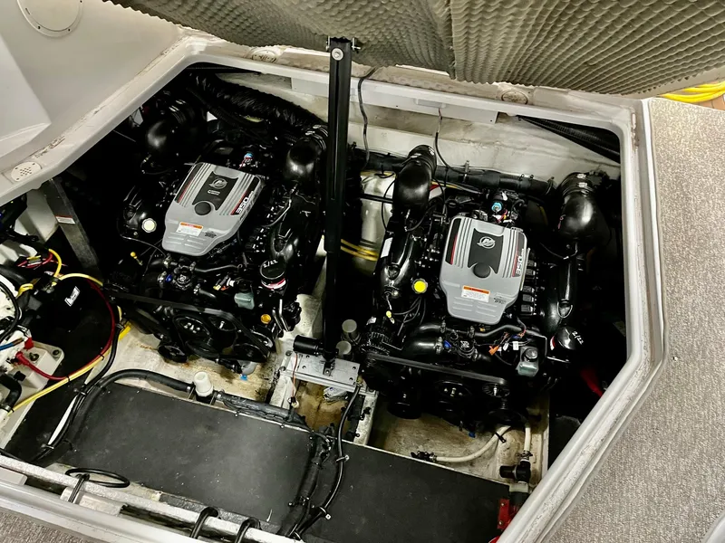 Slide: The Image of Engine compartment of 2011 Crownline 350 CR with dual engines. - 34