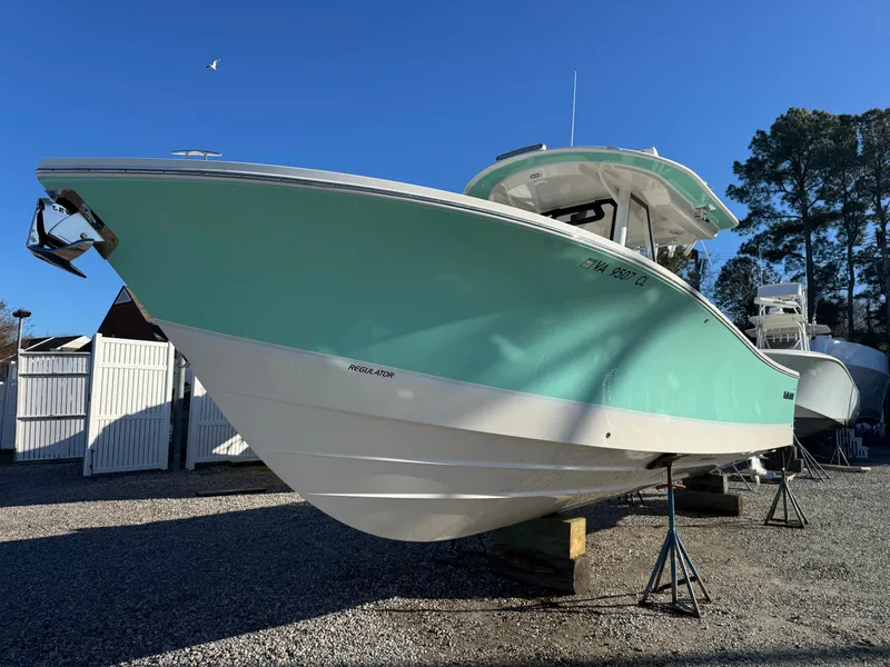 Slide: The Image of 2022 Regulator 31 boat on a dry dock. - 3