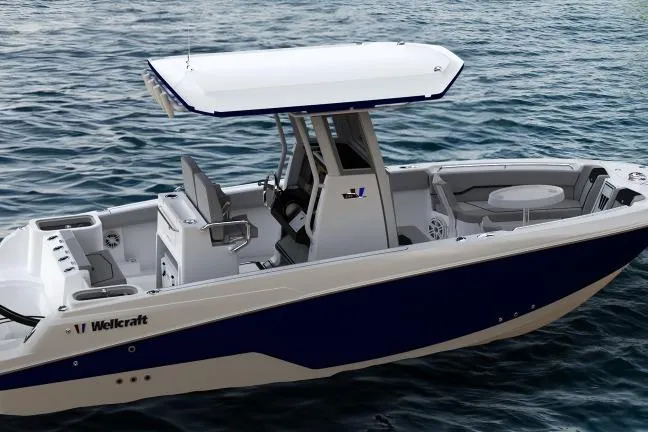 Slide: The Image of Wellcraft 243 Fisherman 2026 boat, bow view. - 6
