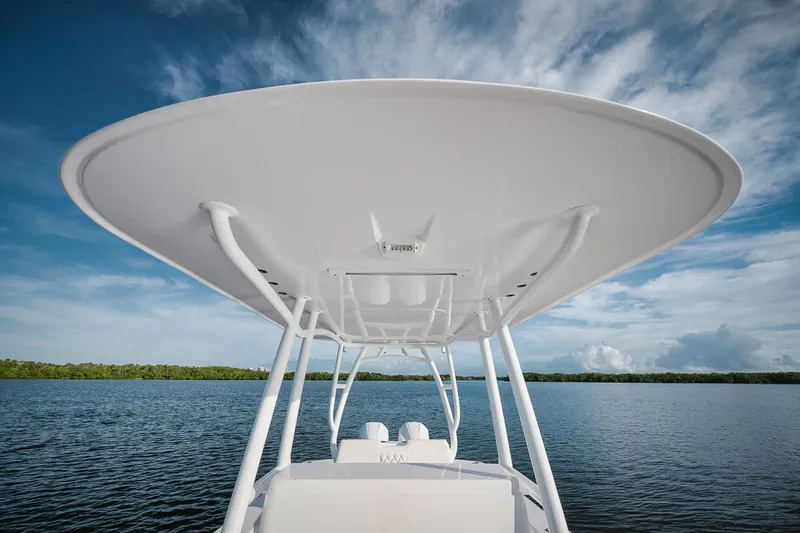 Slide: The Image of 2024 Birdsall 30 boat with T-top on calm water. - 17