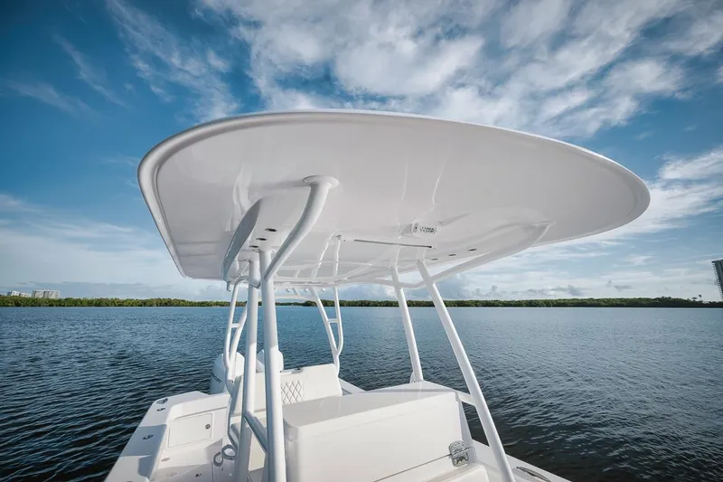 Slide: The Image of 2024 Birdsall 30 boat with T-top on calm water. - 19