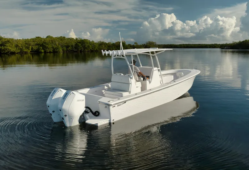 Slide: The Image of 2024 Birdsall 30 boat on calm water with scenic background. - 41