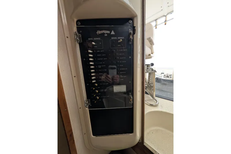 Slide: The Image of 1996 Henriques 28 Express electrical panel with switches and labels. - 25