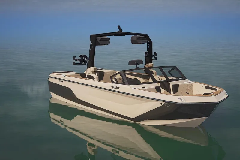 Slide: The Image of 2026 Nautique Super Air Nautique GS24 interior with luxurious seating and advanced dashboard. - 1
