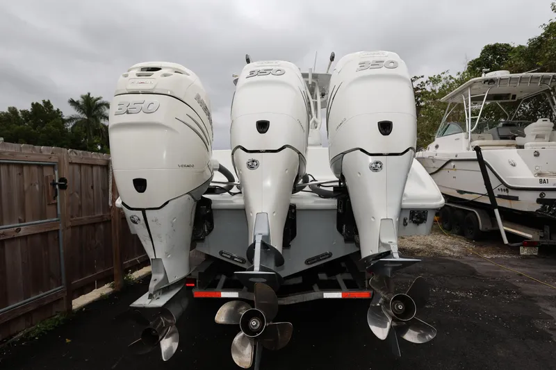 Slide: The Image of 2017 Yellowfin 36 Offshore boat with triple 350 horsepower outboard engines. - 5