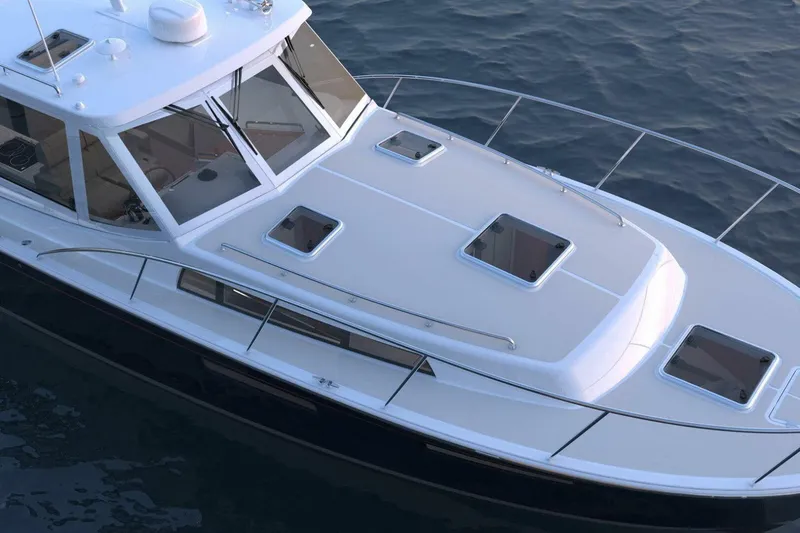 Slide: The Image of Luxurious interior of 2026 MJM 47R yacht with modern seating and navigation controls. - 3